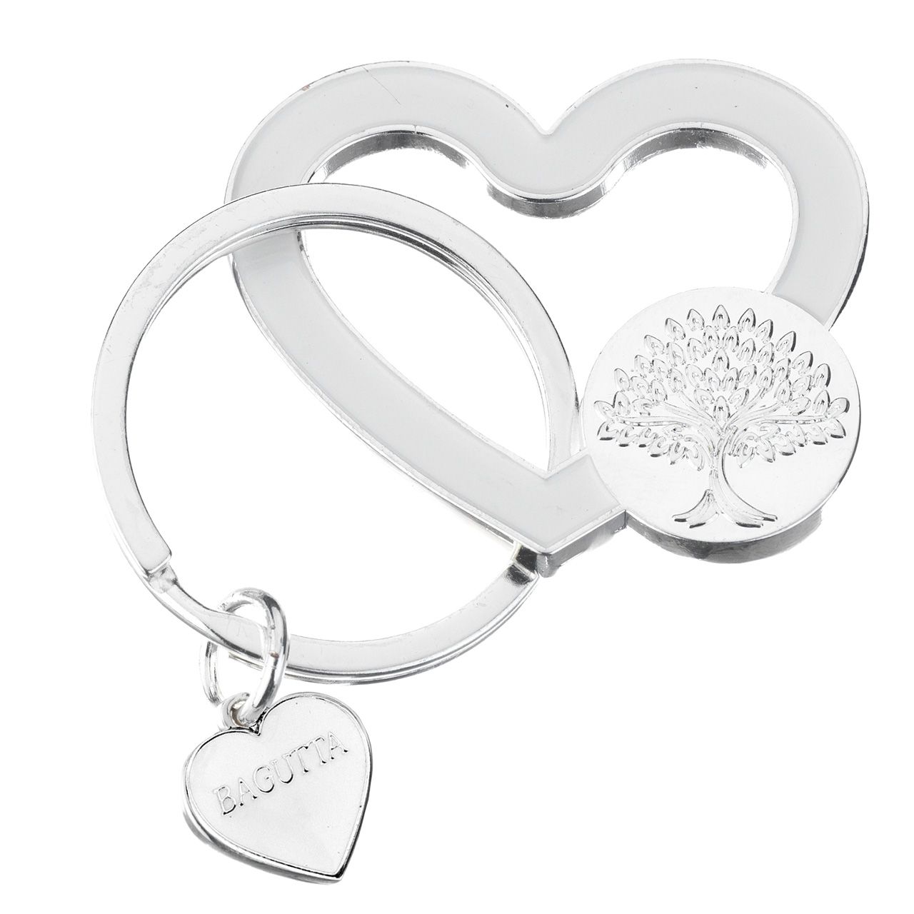 PORTACHIAVI SILVER PLATED CUORE SMALTATO BIANCO E ALBERO